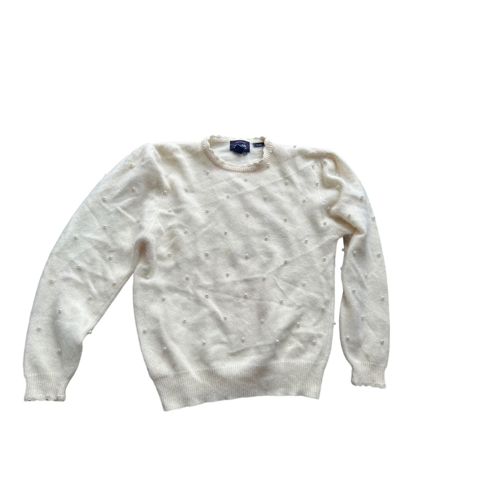 Allen Solly Vintage Cream Angora Lambswool Pearl Embellished Sweater Large